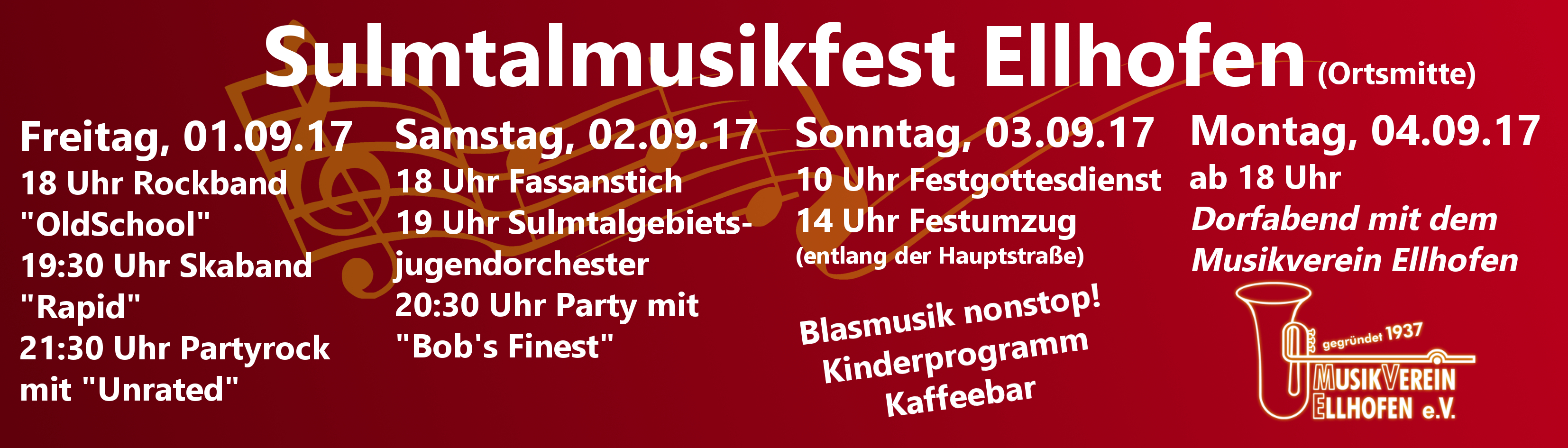 Programm vom Sulmtalmusikfest 2017 in Ellhofen im Jubiläumsjahr