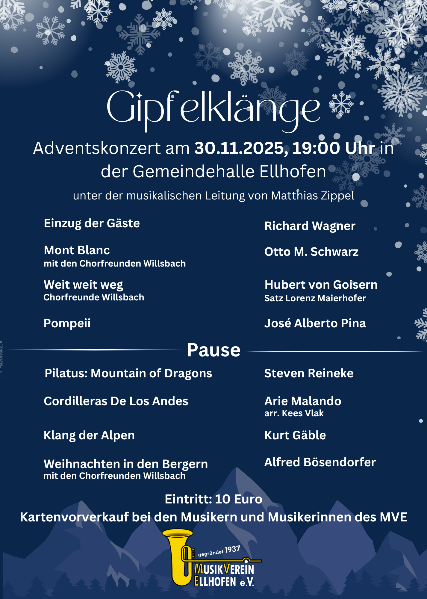 „Gipfelklänge“ beim Adventskonzert des Musikvereins Ellhofen