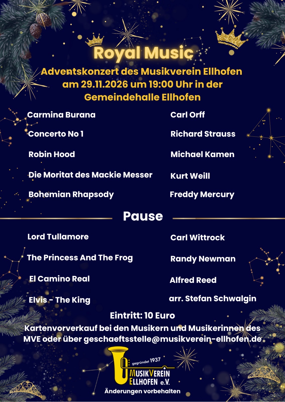 Royal Music – Ein festlicher Konzertabend des MVE am 1. Advent